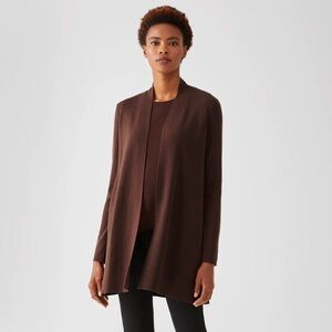 Eileen Fisher Ultrafine Merino Wool Long Cardigan Medium Nutmeg Brown